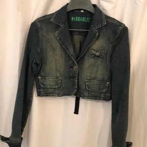 Hydraulic faded denim jacket medium